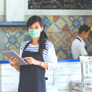 Restaurant employee wearing N95 mask