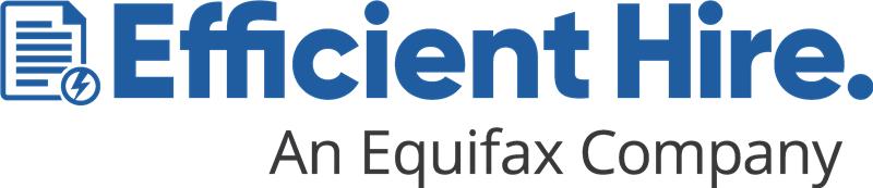 EfficientHire. An Equifax Company. Blue and black logo.